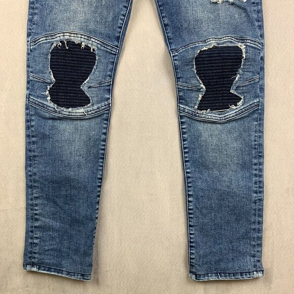 Guess Mens Pants 32 Blue Distressed Moto Jeans Slim Ripped Streetwear 32x30 - Picture 3 of 12